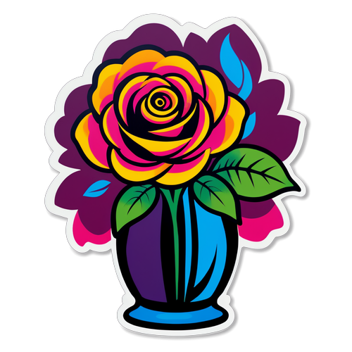 鮮豔玫瑰及花瓶貼紙