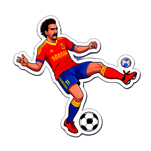 สติ๊กเกอร์นักฟุตบอลสเปนเตะบอลในขณะมองไปที่ตุรกี