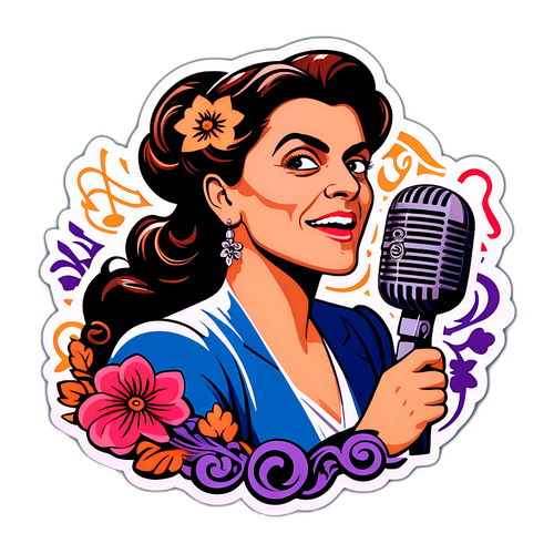 Een stijlvolle ontwerp met Cecilia Bartoli en een vintage microfoon
