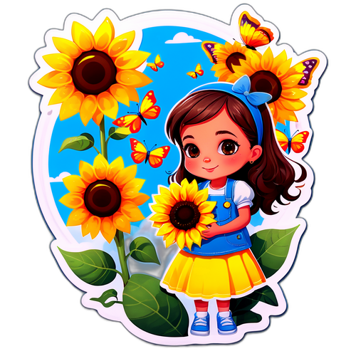 Een schattige Nathalie Maleux met een grote zonnebloem