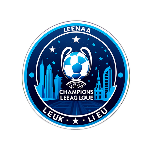 Яскравий логотип Ліги Чемпіонів УЄФА на фоні міського пейзажу