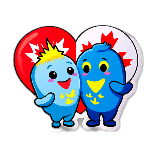 Sticker de Curaçao y Canadá abrazándose, simbolizando amistad y diversidad