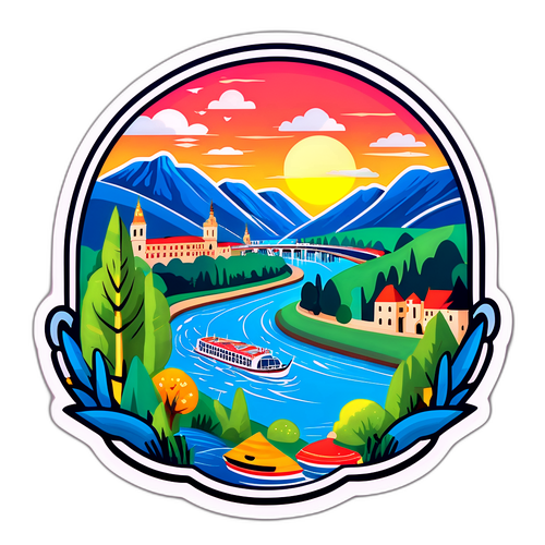 En stemningsfull klistremerke-design av Donau-elven