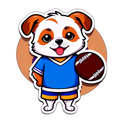 สติ๊กเกอร์สุนัขน้อยในชุดเชียร์ลีดเดอร์พร้อมฟุตบอล