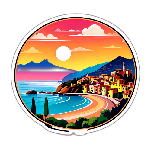 Mediterrán táj Liguriában naplementében