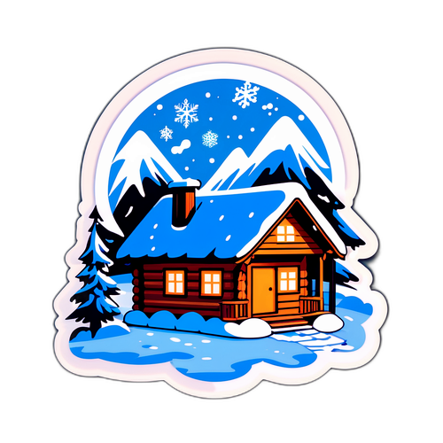 Stiker Musim Dingin yang Menawan dengan Salji dan Kabin Selesa