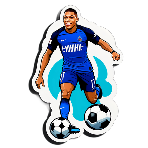 Hình vẽ châm biếm thời trang của Kylian Mbappé với giày to và bóng đá hài hước