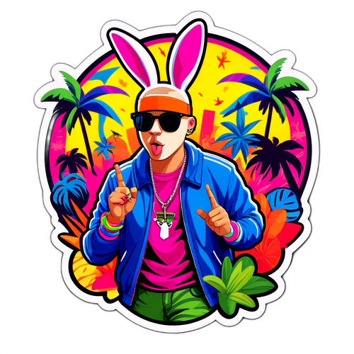 Kleurrijke Sticker van Bad Bunny