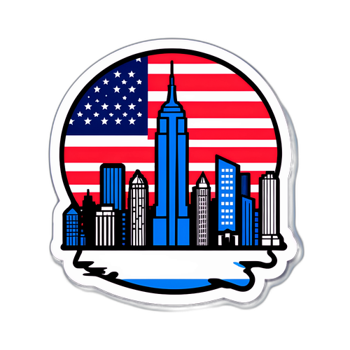 美國旗幟城市天際線貼紙