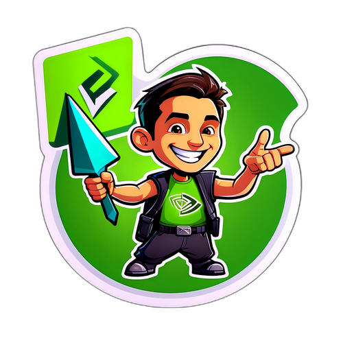 דמות מצוירת שמחה מחזיקה שלט עם מגמות מניות NVIDIA