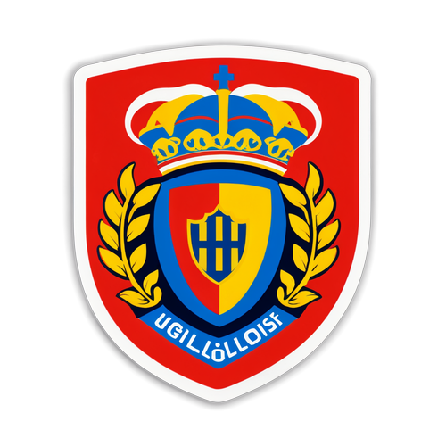 Autocollant Union Saint-Gilloise avec éléments de football rouge et jaune