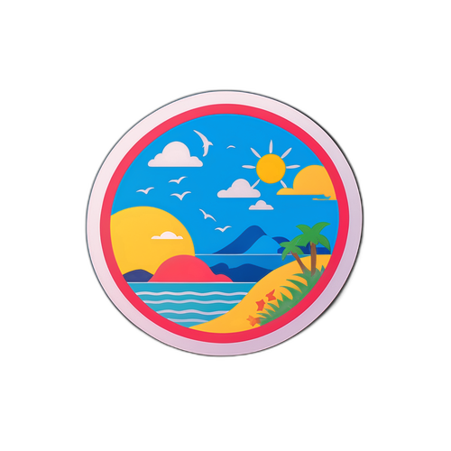 부산 해변과 바다를 중심으로 한 여름 날씨 스티커 디자인