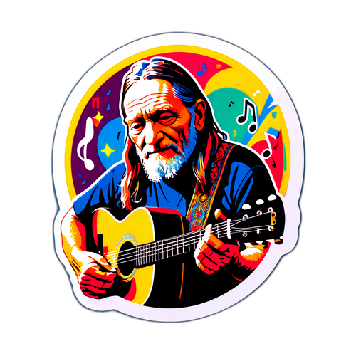 Ein Aufkleber mit einem stilisierten Porträt von Willie Nelson
