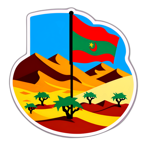 Paysage désertique avec le drapeau des Polisarios