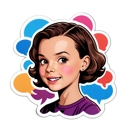 Autocollant du logo de Millie Bobby Brown entouré de bulles de discours émotionnelles