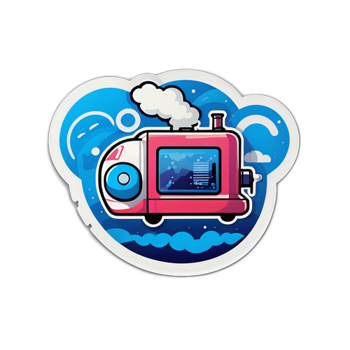 Дизайн наліпки з графікою Steam Machine, що ілюструє інноваційні технології