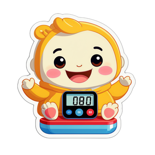 Милий наліпка з персонажем, що важить продукти