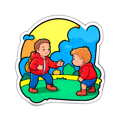 Sticker van een iconische scène uit Arthur met een cartoonachtige twist