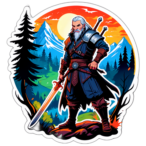 Un sticker cu un vrăjitor puternic din lumea „The Witcher”