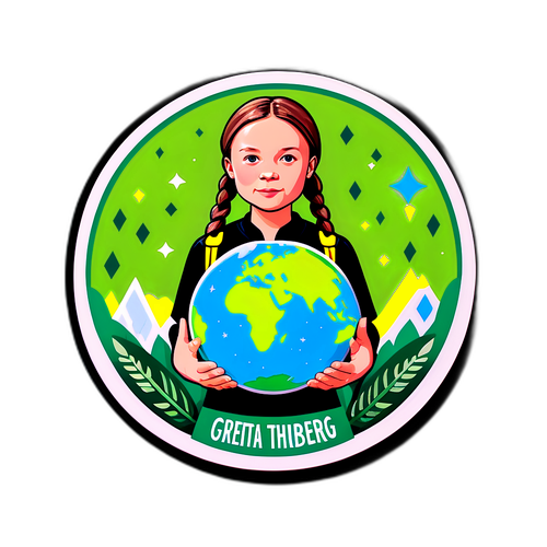 Stiker Greta Thunberg Memegang Bumi