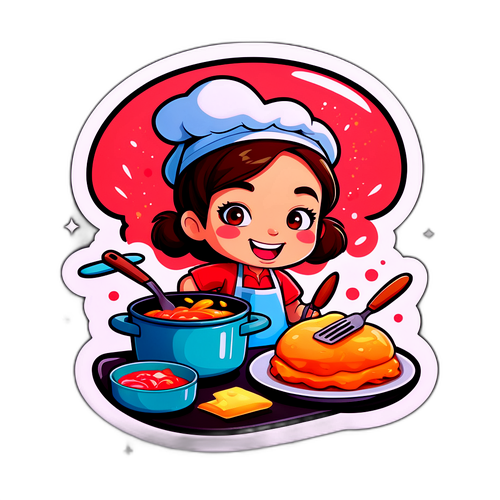 Смішний наклейка з Ренні, яка готує смачну страву на кухні
