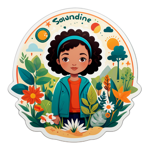 Illustration de Sandrine Rousseau sur un fond écologique