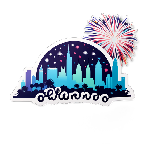 Autocollant de la ligne d'horizon d'Orlando la nuit avec des feux d'artifice