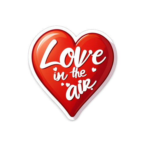 Een sticker met een grote rode hart en de tekst 'Love is in the air' voor Valentijnsdag