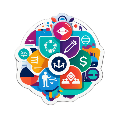 强调社会各界合作的贴纸