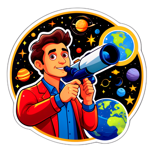 Adesivo affascinante di Alberto Angela con un telescopio