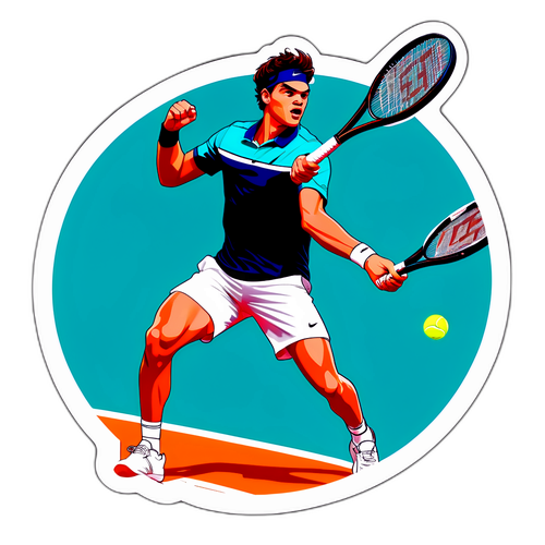 Een dynamische sticker van Taylor Fritz in actie op de tennisbaan