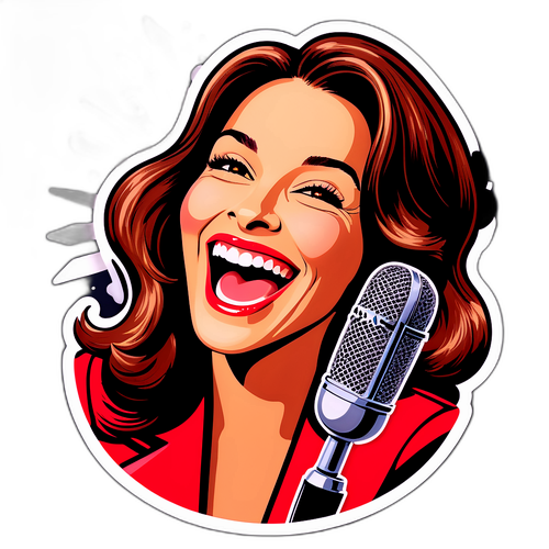 Adesivo elegante di Barbara D'Urso che ride con un microfono