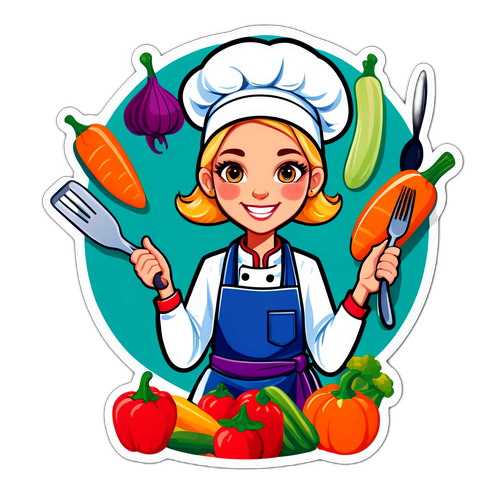 Lekfull klistermärke av Amanda Jansson som kock