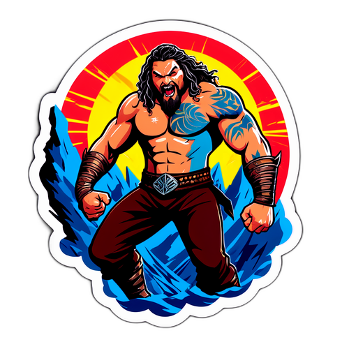 Lebendige Sticker mit Jason Momoa im Kampf gegen ein fantastisches Monster