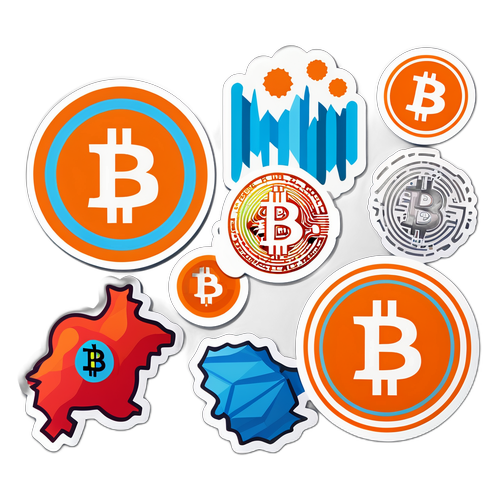 สติกเกอร์บิทคอยน์ที่มีศิลปะแบบโมเดิร์นสะท้อนความผันผวนของตลาดสกุลเงินดิจิทัล