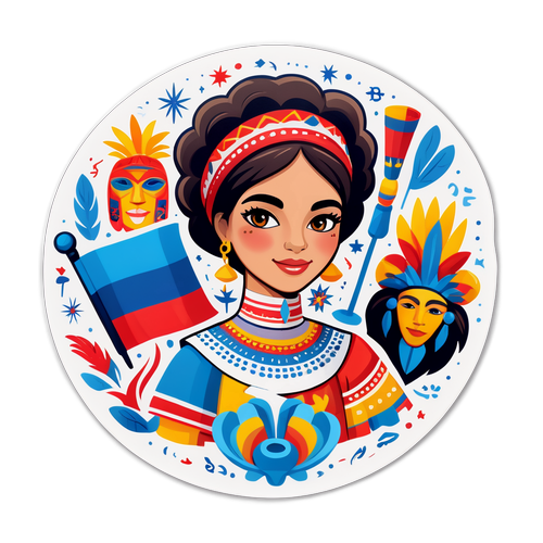 Sticker Colorido de Karina Milei con Símbolos Culturales Uruguyos