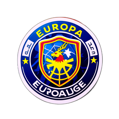 Emblemat Ligi Europy z piłką i stadionem w tle