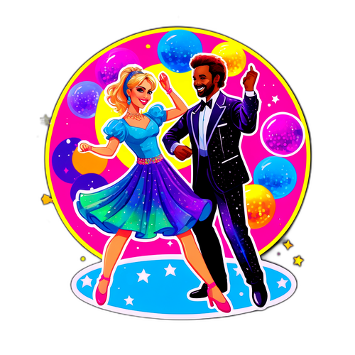 Een levendige sticker van Katrina Patchett met danspartner