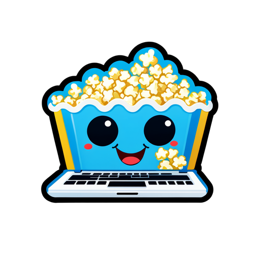 Joyful Laptop with Popcorn Sticker