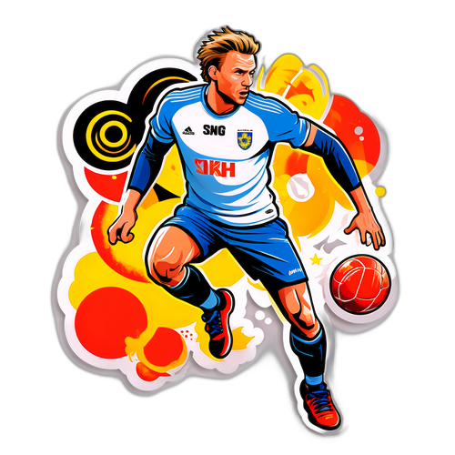 Sticker av Mikael Appelgren i en dynamisk handbollsscen