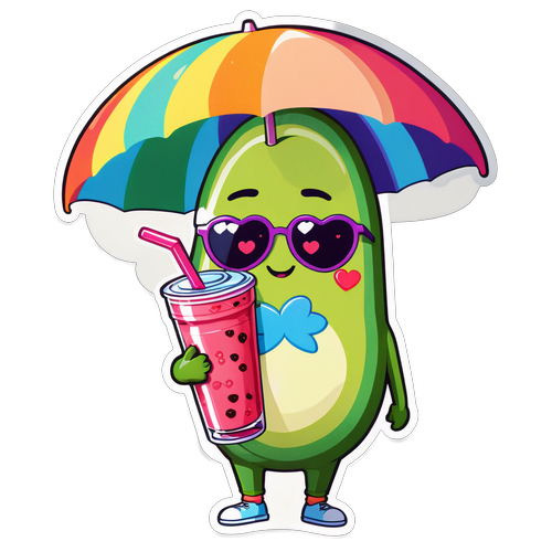 Meet the Adorable Avocado: Your New Favorite Symbol of Joy Under a Rainbow Umbrella!