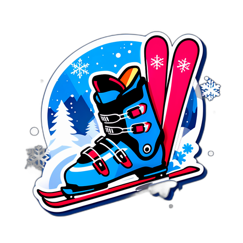 Sticker cu echipament de schi stilizat