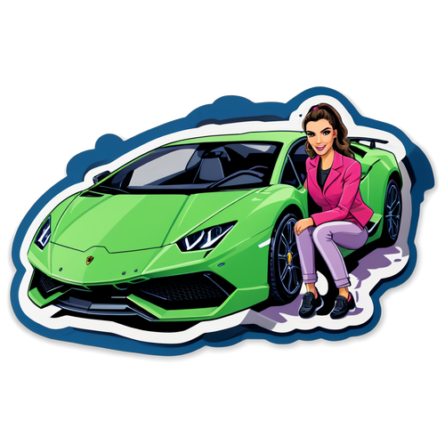 Adesivo Giocoso con Elettra Lamborghini e Auto Iconica