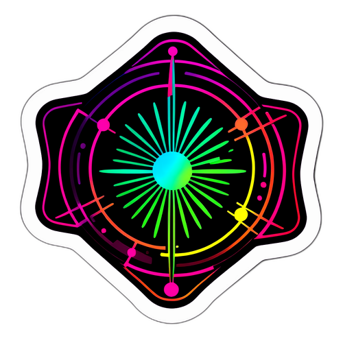 Наклейка с изображением геомагнитного поля с флуоресцентными цветами на черном фоне