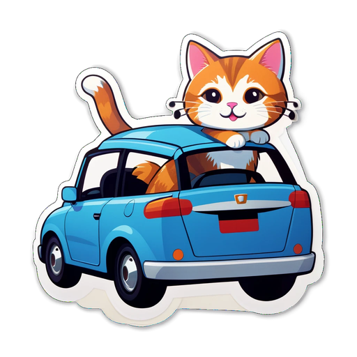 Adorable Cat Taking the Wheel: Discover the Cutest Sticker That Will Brighten Your Day!