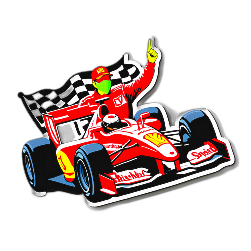 Adesivo di Michael Schumacher con Auto da Corsa e Bandiera a Scacchi