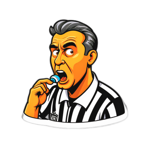 Un adesivo divertente di un arbitro di calcio che fischia