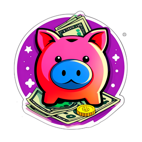Наклейка с копилкой и деньгами