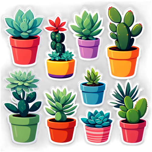 Collection of Succulent Plants in Colorful Pots