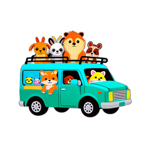 Vrachtwagen met schattige dieren op avontuur